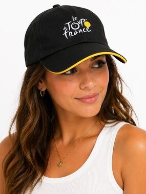 Tour de France Cycling Hat Black Yellow Adjustable Baseball Cap Unisex One Size
